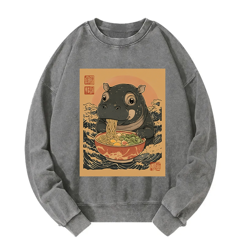Moo Deng Eat Ramen Washed Sweatshirt