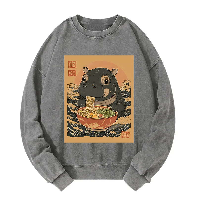 Moo Deng Eat Ramen Washed Sweatshirt