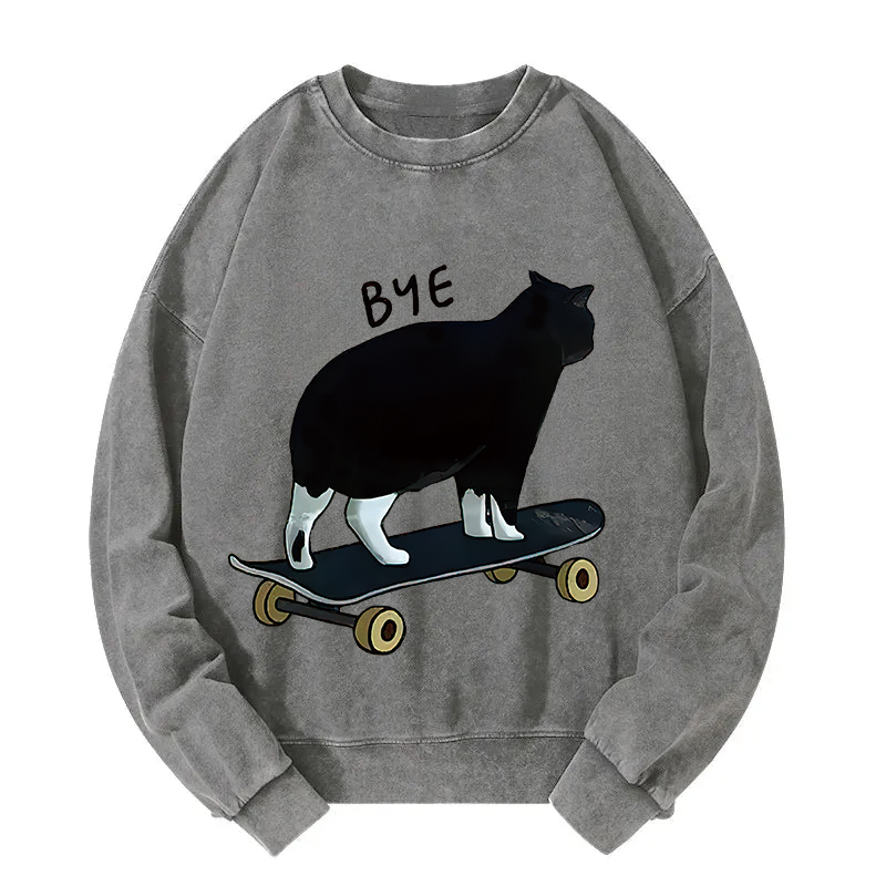 Cat On Skateboard Washed Sweatshirt