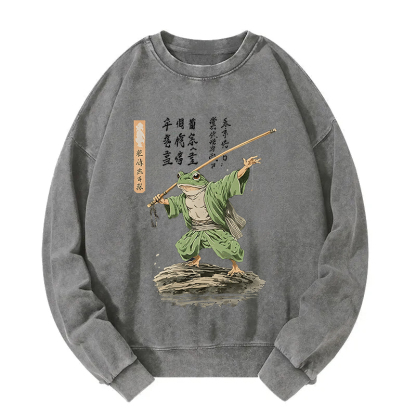 Frog Samurai Japanese Art Vintage Washed Sweatshirt