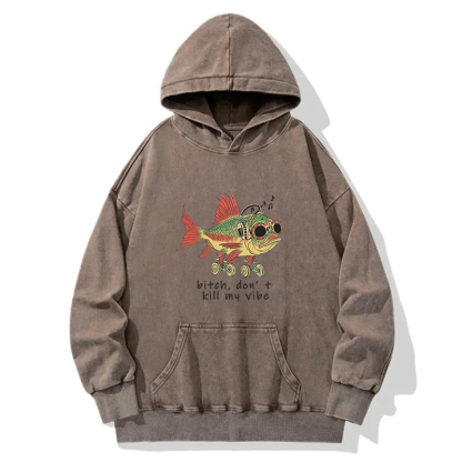 Cheerful Music Fish Washed Hoodie