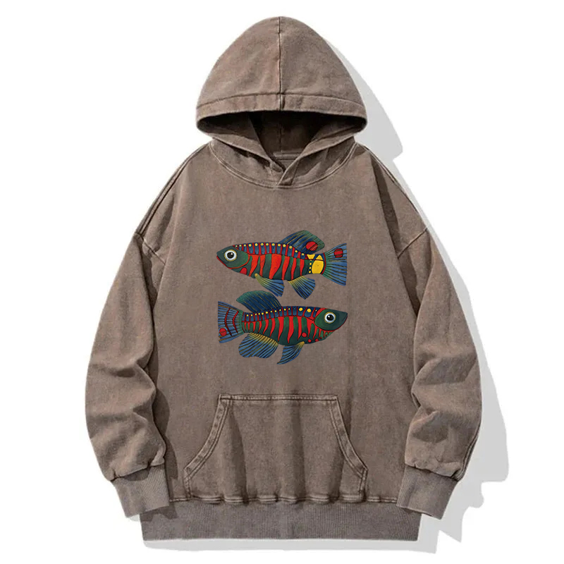 Colorful Fish Washed Hoodie