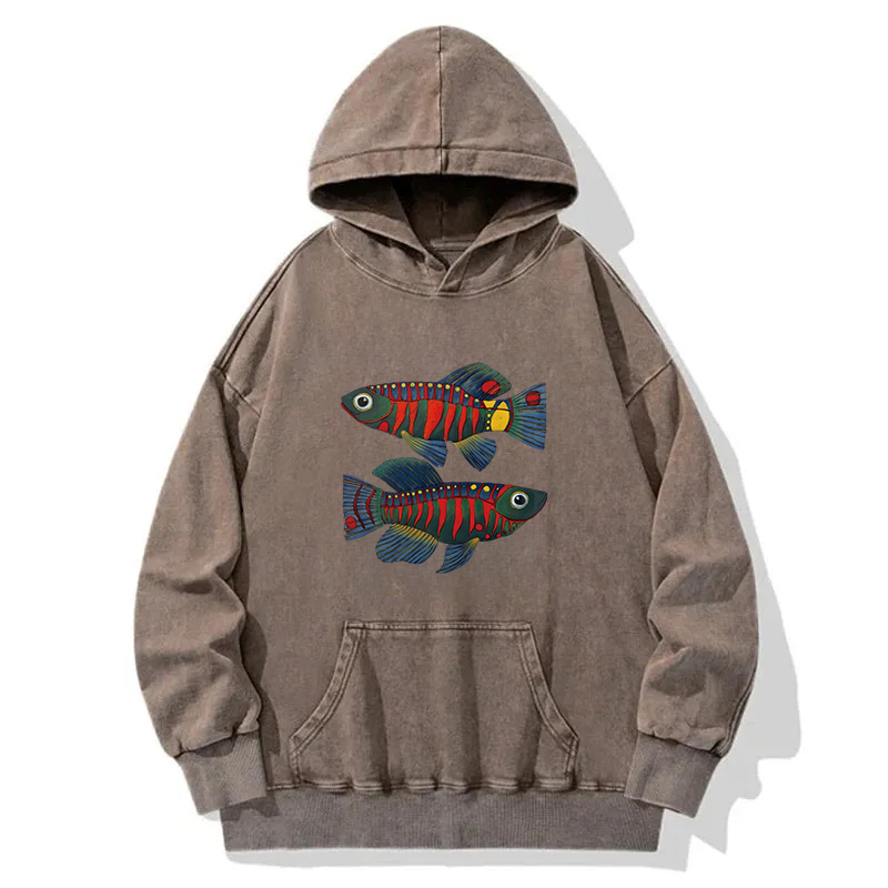 Colorful Fish Washed Hoodie