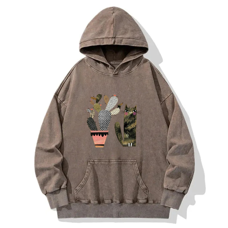 Cactus And Cat Washed Hoodie
