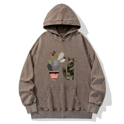 Cactus And Cat Washed Hoodie
