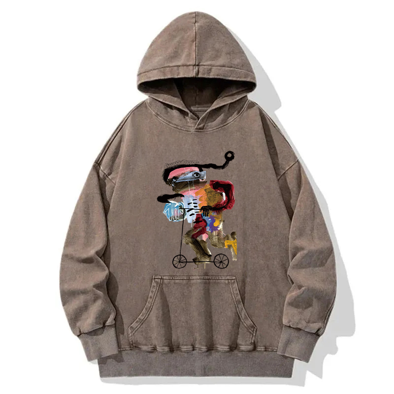 Skateboarder Frog Art Painting Washed Hoodie