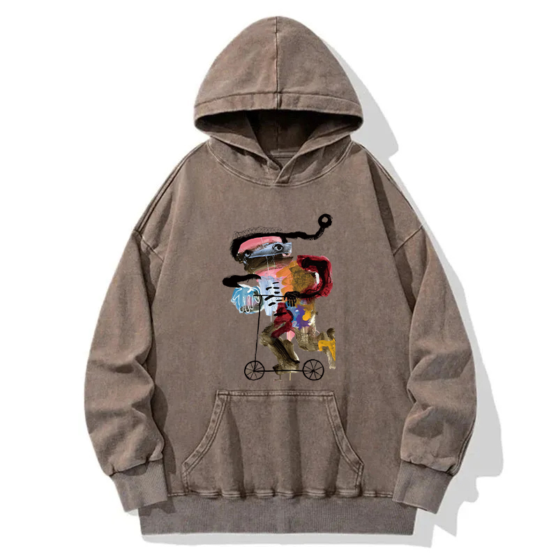 Skateboarder Frog Art Painting Washed Hoodie