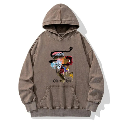 Skateboarder Frog Art Painting Washed Hoodie