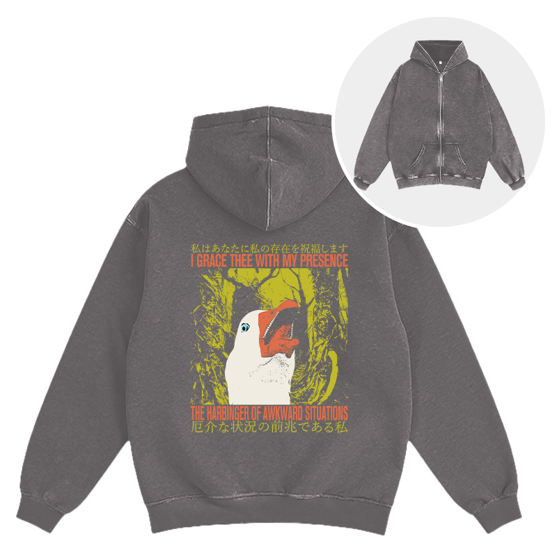 The Harbinger of Awkward Situations Goose Washed Zip Hoodie