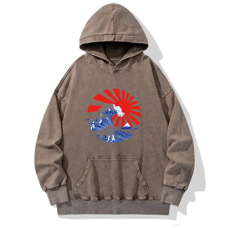 Japanese Wave Flag Washed Hoodie
