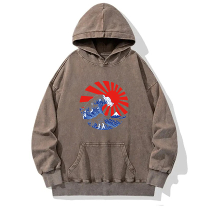 Japanese Wave Flag Washed Hoodie