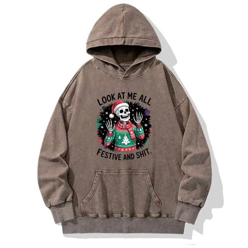 Funny Skeleton Christmas Washed Hoodie