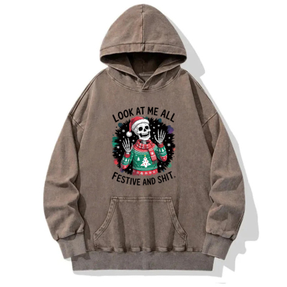 Funny Skeleton Christmas Washed Hoodie