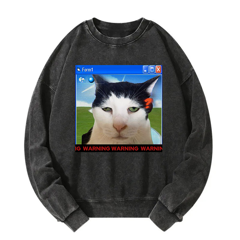 Warning Cat Washed Sweatshirt