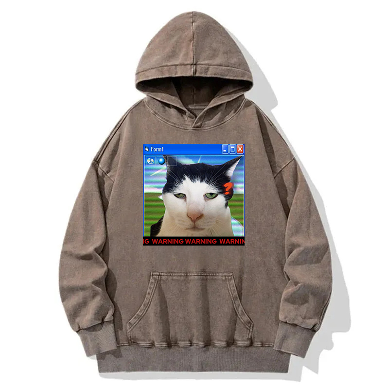 Warning Cat Washed Hoodie