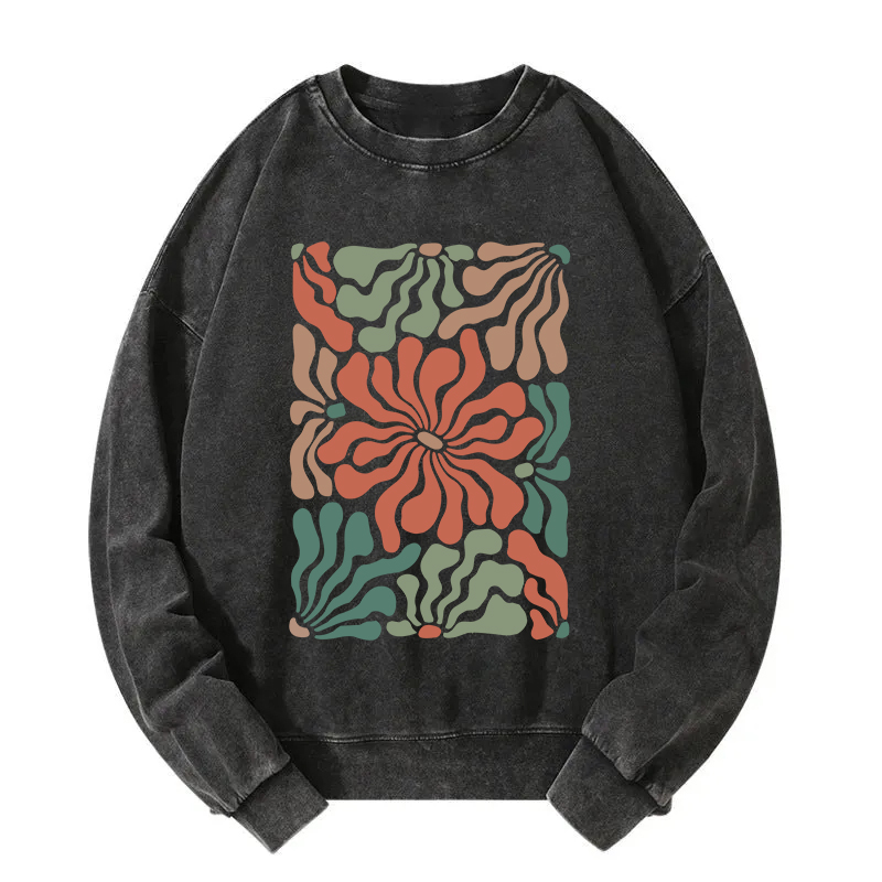 Floral Abstract Art Washed Sweatshirt