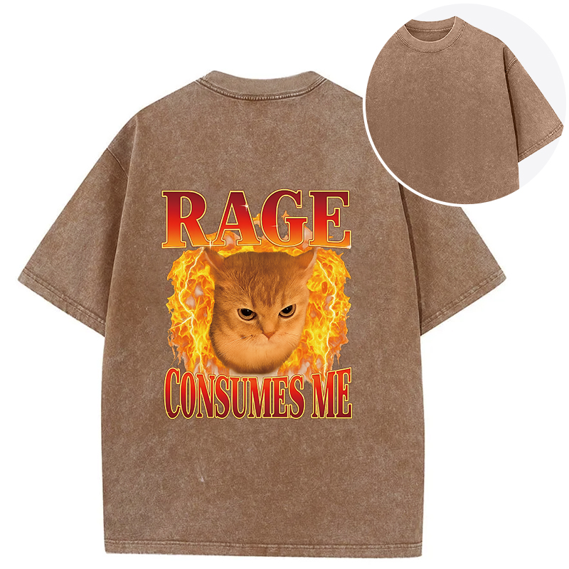 Rage Consumes Me Edgy Funny Cat Meme Back Washed T-Shirt