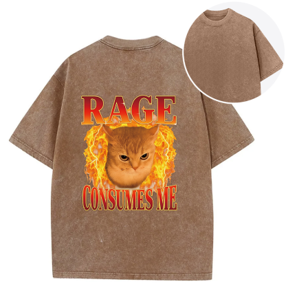 Rage Consumes Me Edgy Funny Cat Meme Back Washed T-Shirt