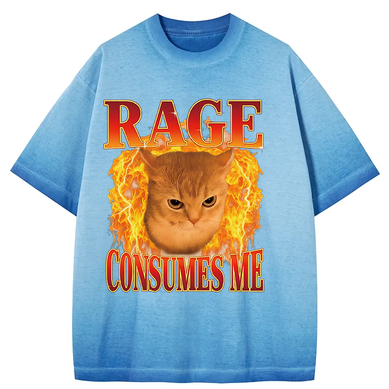 Rage Consumes Me Edgy Funny Cat Meme Gradient Washed T-Shirt