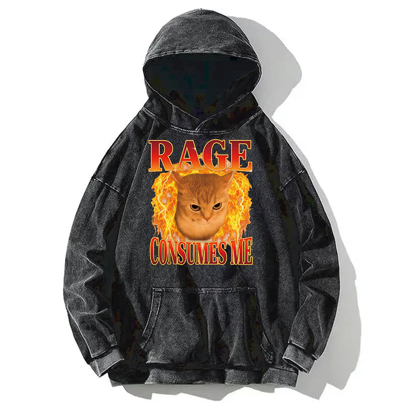 Rage Consumes Me Edgy Funny Cat Meme Washed Hoodie