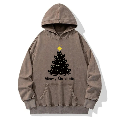 Black Cat Christmas Tree Washed Hoodie