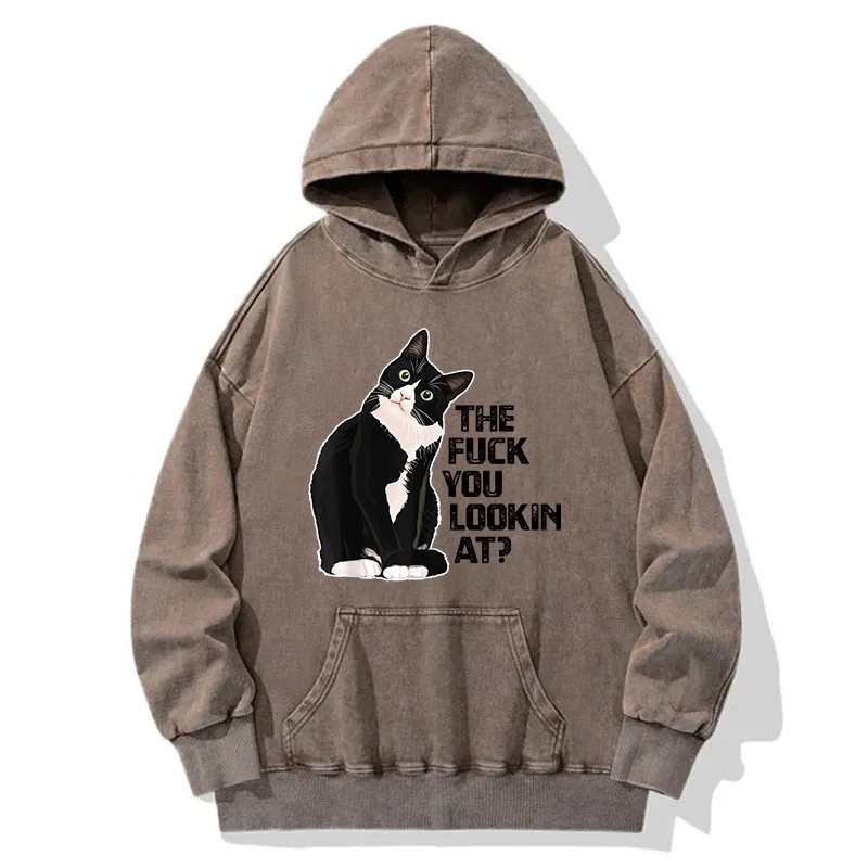 The Fxxk You Lookin At Cat? Washed Hoodie