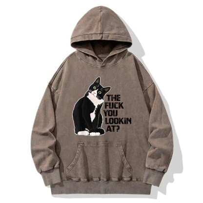 The Fxxk You Lookin At Cat? Washed Hoodie
