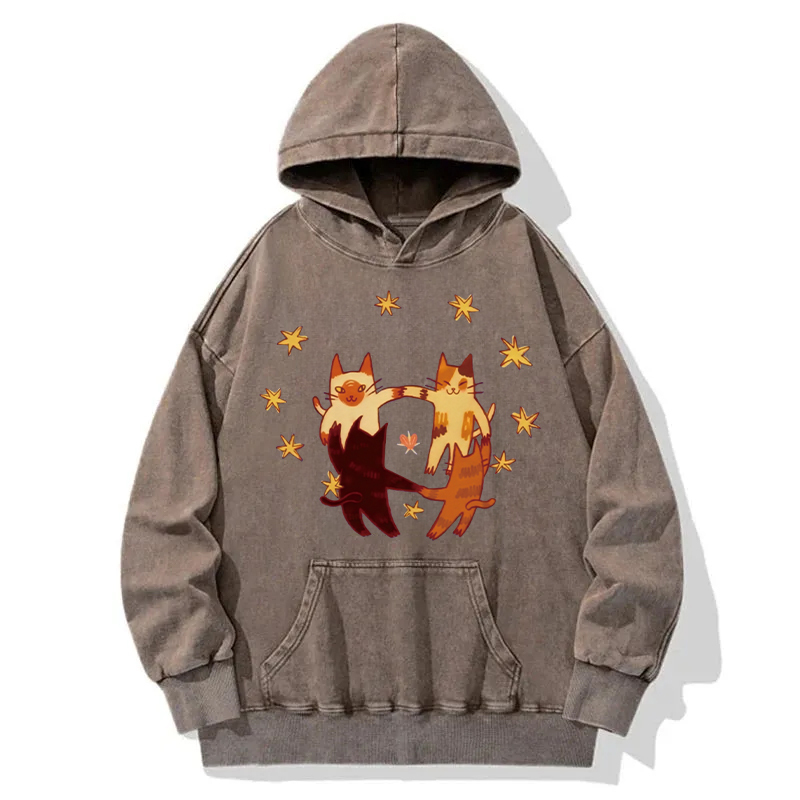 Cats Playing Friend Games Washed Hoodie