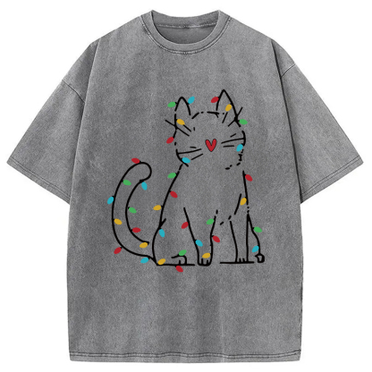 Japan Christmas Lights Cat Washed T-Shirt