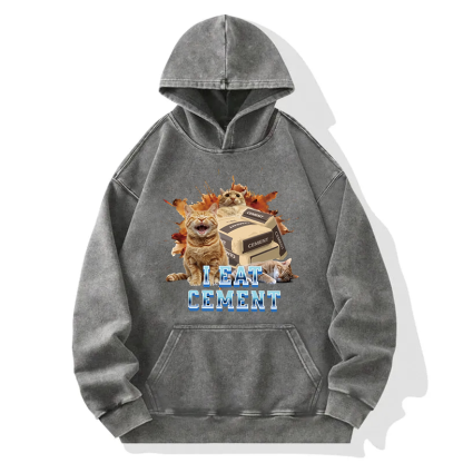 I Eat Cement Funny Cat Meme Washed Hoodie