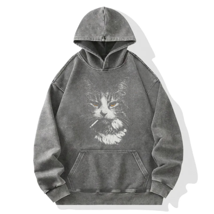 Cool Cat Smoking Washed Hoodie