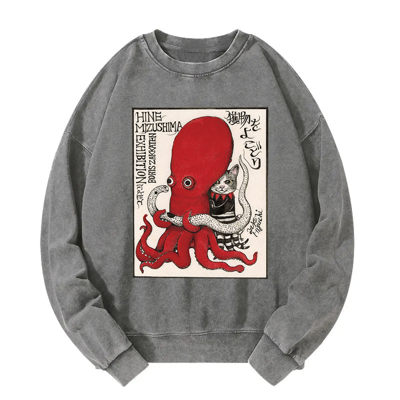 The Cat Controls The Octopus Washed Sweatshirt