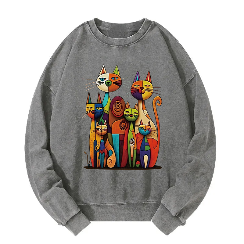 The Da Vinci Cat Family Washed Sweatshirt
