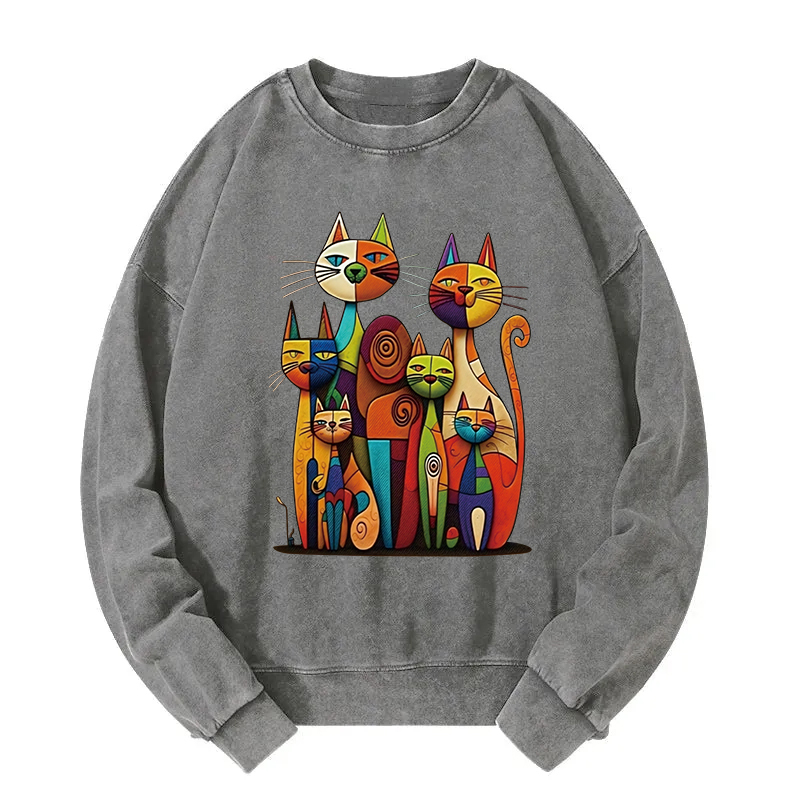 The Da Vinci Cat Family Washed Sweatshirt