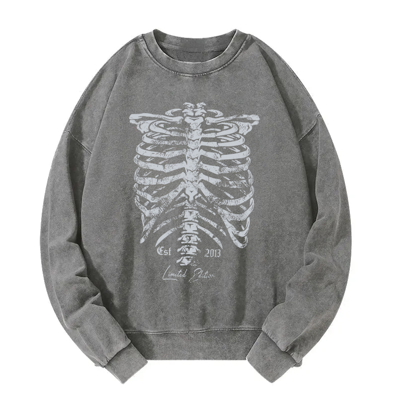 Gothic Ribcage Skeleton Washed Sweatshirt