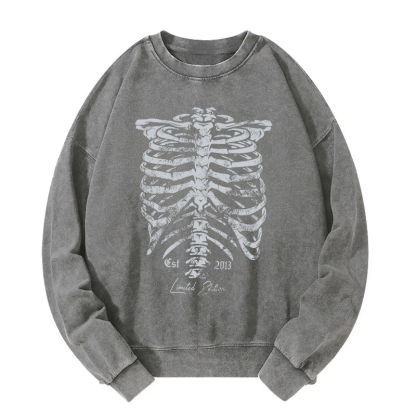 Gothic Ribcage Skeleton Washed Sweatshirt