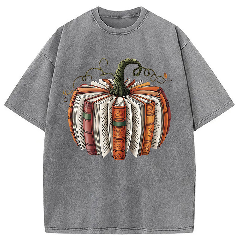 Fall Book Pumpkin Halloween Washed T-Shirt