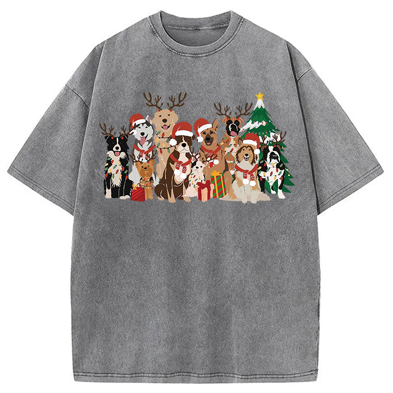 Christmas Dogs Washed T-Shirt