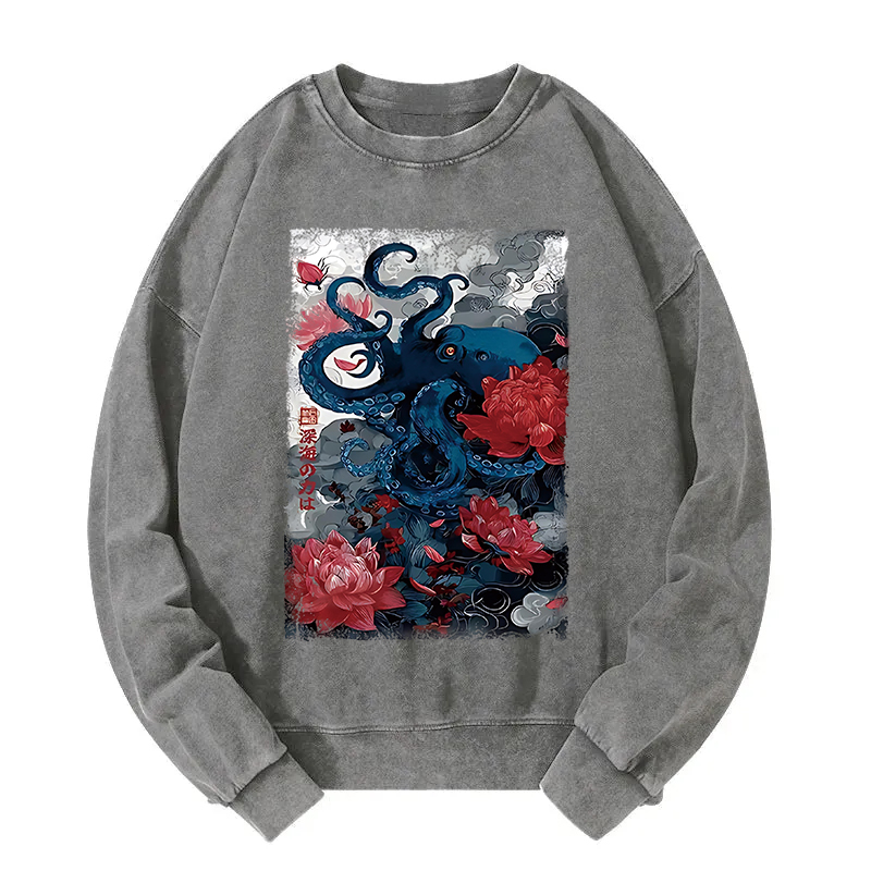 Deep Sea Retro Octopus Washed Sweatshirt