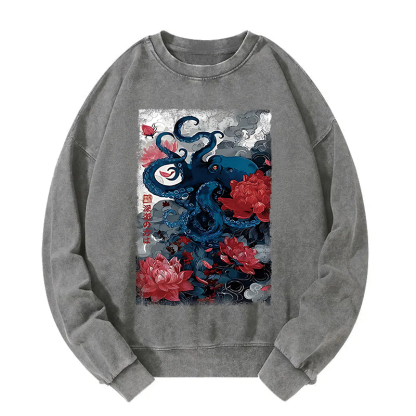 Deep Sea Retro Octopus Washed Sweatshirt