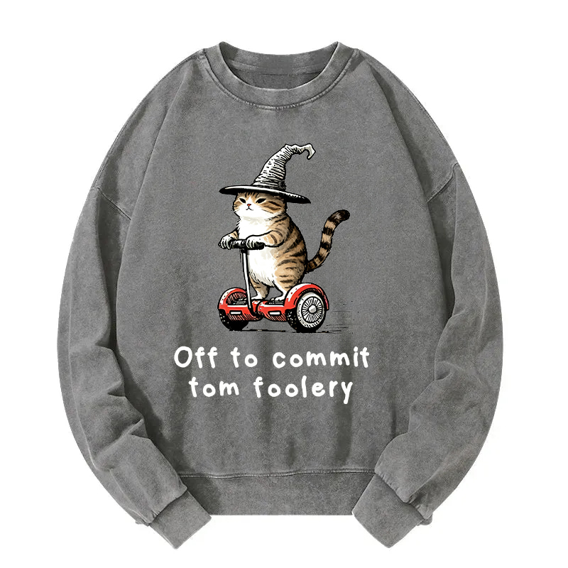 Off To Commit Cat Washed Sweatshirt