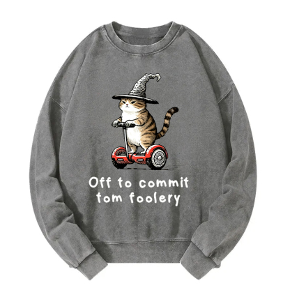 Off To Commit Cat Washed Sweatshirt