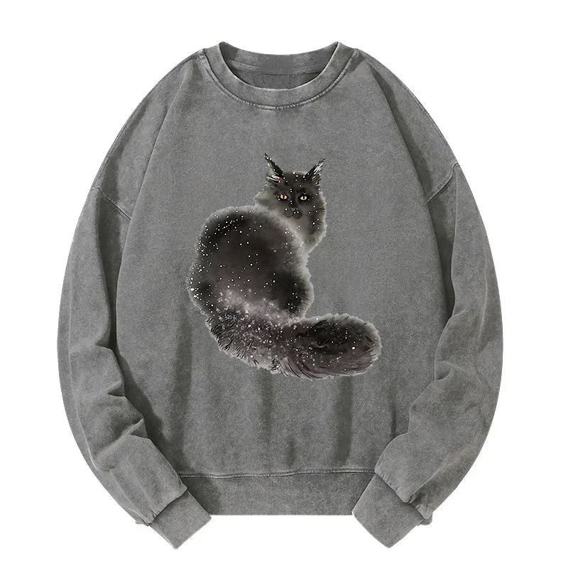 Ink Painting Cat Washed Sweatshirt