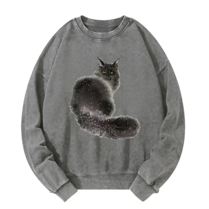 Ink Painting Cat Washed Sweatshirt