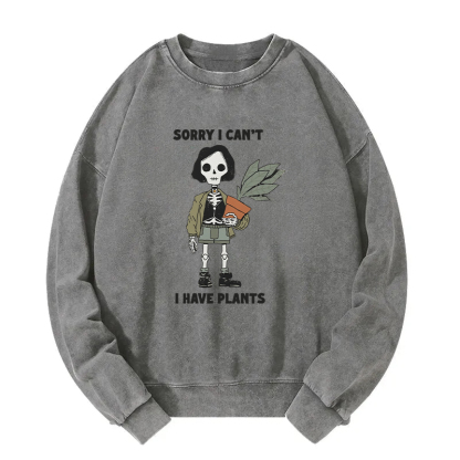 Skeleton Girl Holds A Plant Washed Sweatshirt