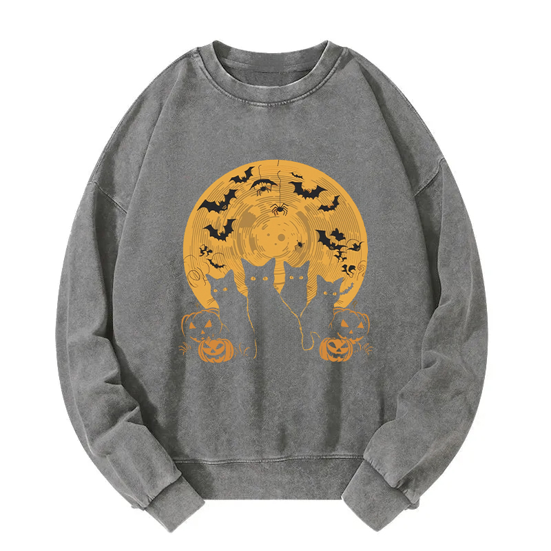 Cat Halloween Moon Washed Sweatshirt