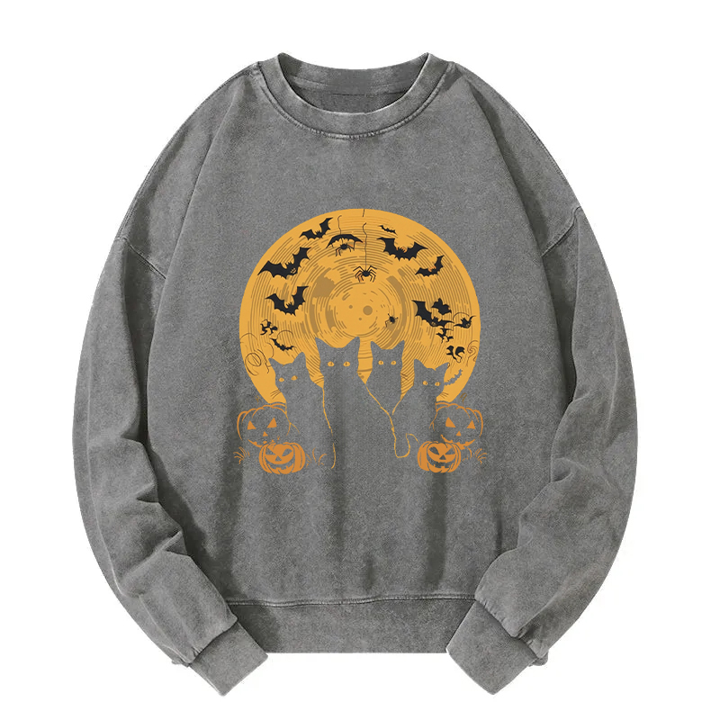 Cat Halloween Moon Washed Sweatshirt