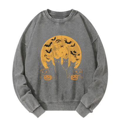 Cat Halloween Moon Washed Sweatshirt