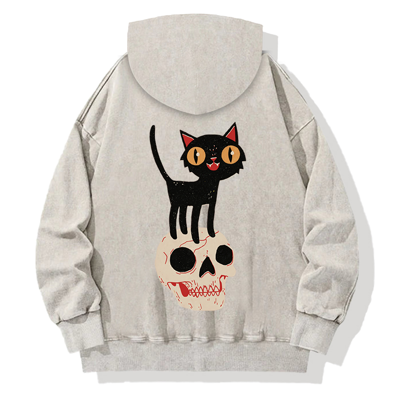 Look What The Halloween Cat Back Washed Hoodie