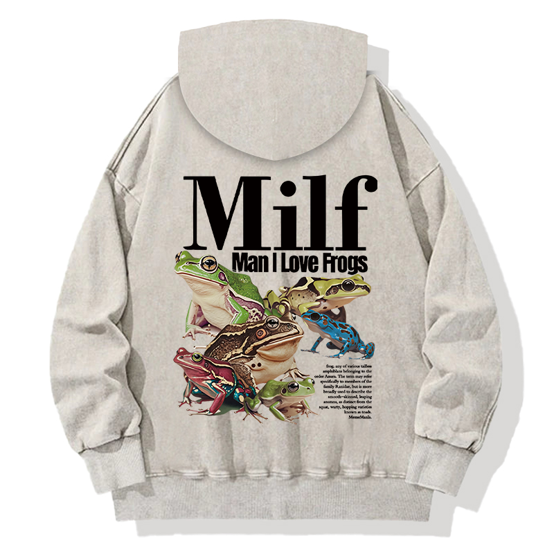 Man I Love Frogs Meme Back Washed Hoodie